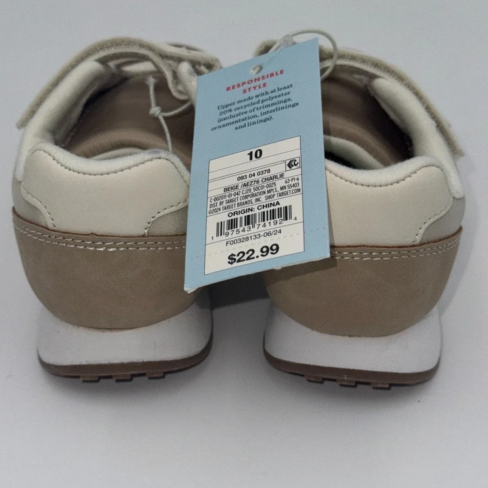 Cat & Jack Charlie Retro Sneakers NWT Toddler 10 Tan Color block Hook Loop